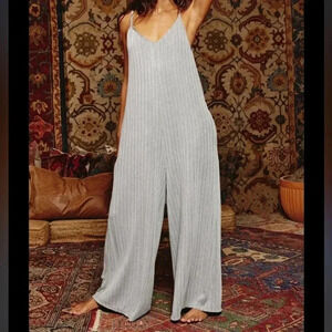 Mina Lisa Women’s Gray Ribbed Tank Knit Jumpsuit Medium